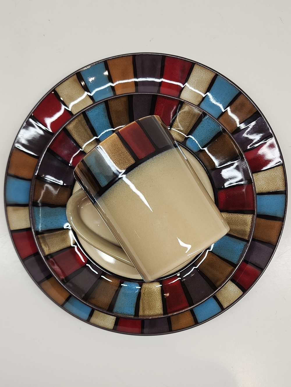 Joshua Maxwell Multicolor Mosaic Rim Ceramic Set